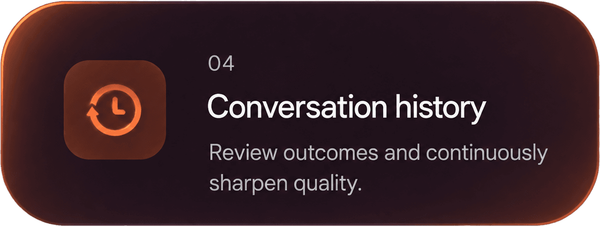 04. Conversation history. Review outcomes and continuously sharpen quality.