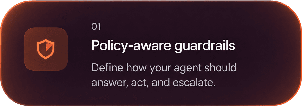 01. Policy-aware guardrails. Define how your agent should answer, act, and escalate.
